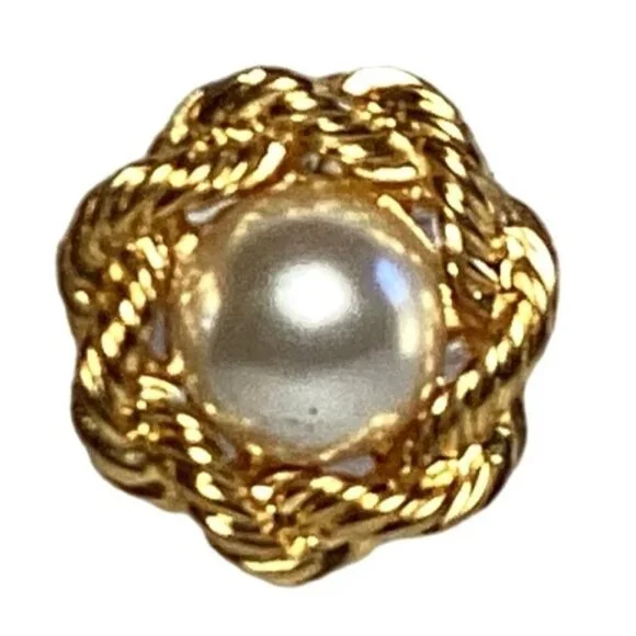 Napier Gold Tone Adjustable Clip On Earrings with Faux Pearl and a Rope Design - Picture 3 of 5